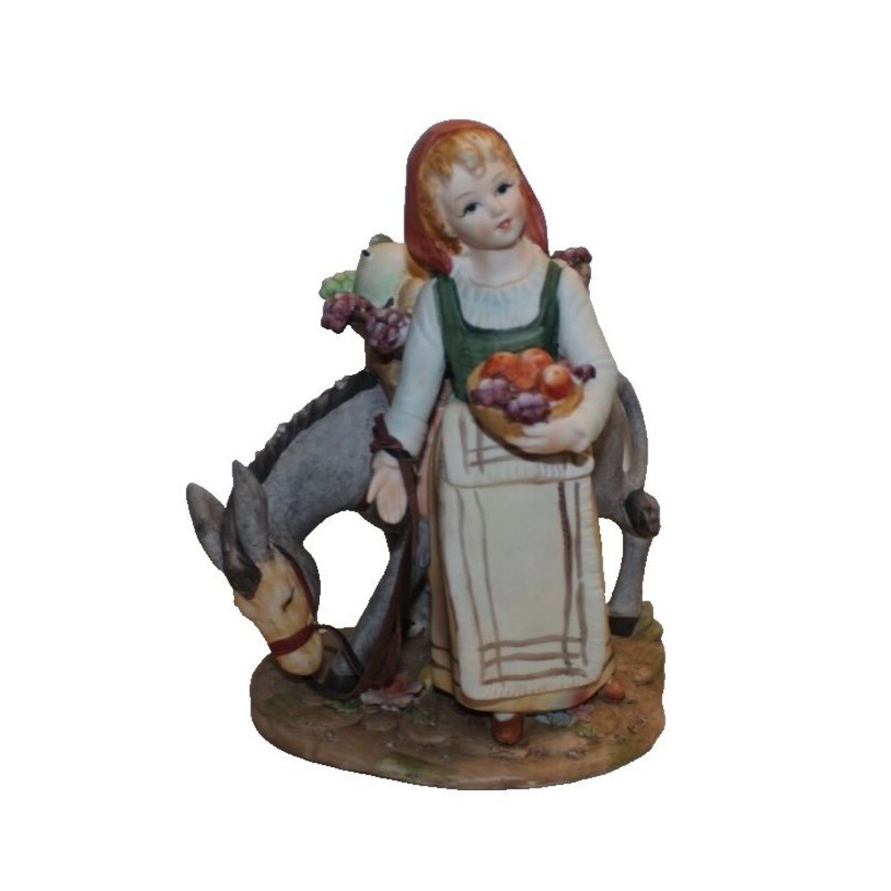 Vintage Lenwile Ardalt Japan Porcelain Figurine Girl With Donkey & Fruit